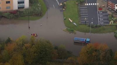 Aerial view of flood water