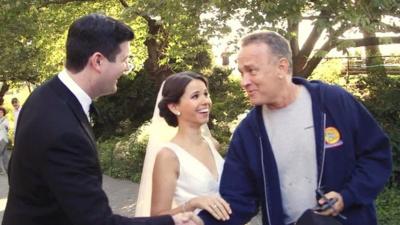 Tom Hanks meets a bride and groom in Central Park