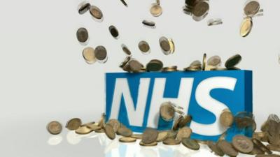 Graphic of NHS logo with coins falling