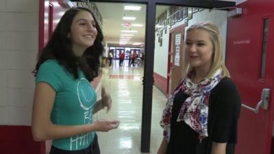 Two Weir High School students show Newsround around their school