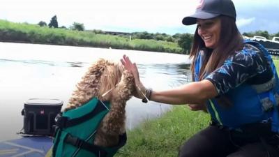 Reggie and owner do high five