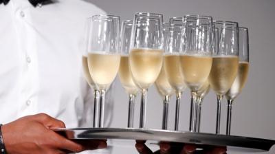 Champagne flutes on a tray