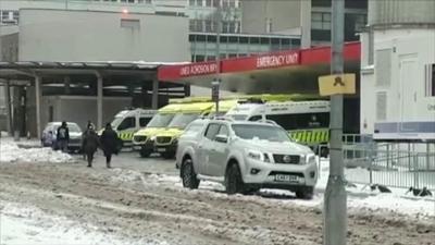 Snow at UHW in Cardiff