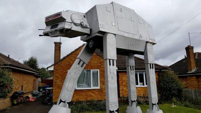 Star Wars AT-AT model in garden