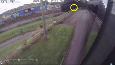 Footage shows the moment a brick was thrown at the Premier League team's bus as it left Burnley