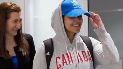 Rahaf Mohammed Al-Qunun at Toronto airport, 12 January 2019