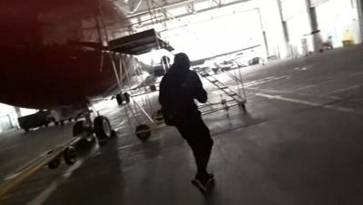 Person in hangar