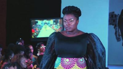 Plus-size model on catwalk in Lagos