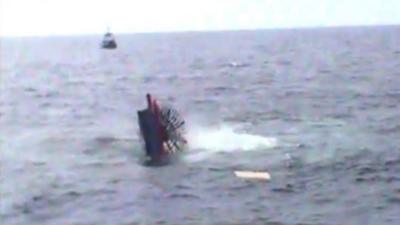 The moment MV Oliver Cromwell sinks into the Irish Sea