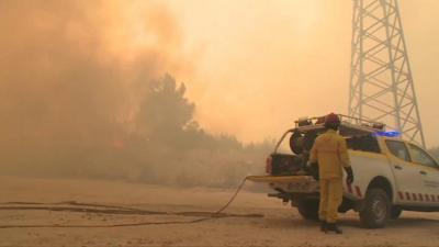 Firefighter looking at Portugal blaze