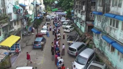 Queue at polling station in Myanmar