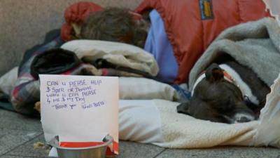 A homeless man and his dog in Birmingham