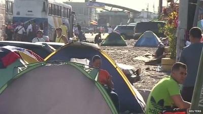 Cuban migrants have been staying in tents