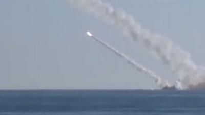 Russian submarine launching missiles