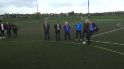 The Duke of Cambridge taking a penalty kick