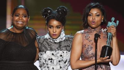 Actors Octavia Spencer, Janelle Monae and Taraji P. Henson