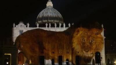 A lion projected on to St Peter's