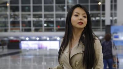 Canada's Miss World contestant Anastasia Lin at Hong Kong International Airport