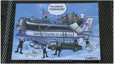 Cartoon of Air Force One going to Kenya