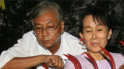 Presidential frontrunner Htin Kyaw and NLD leader Aung San Suu Kyi