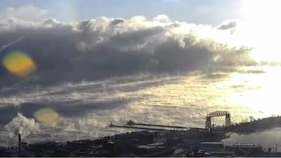 Footage captures the Christmas Day scene over Lake Superior, US.