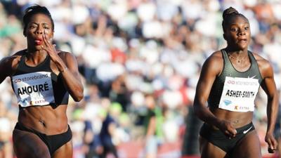 Race winner Murielle Ahoure (left) and Britain's Dina Asher-Smith