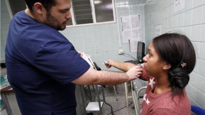Pregnant woman Angelica Prato, infected by the Zika virus, is attended at the Erasmo Meoz University Hospital in Cucuta, Colombia, on January 25, 2016.