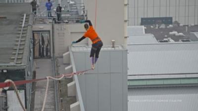 Sarah Rixham on highline in Sheffield