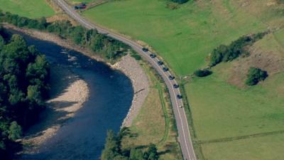 Aerials show Queen's last journey from Scotland