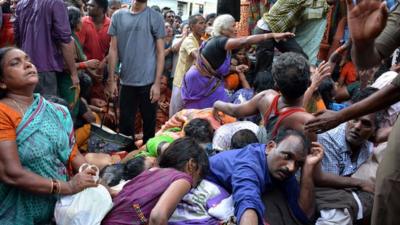 Aftermath of stampede, with people on the ground