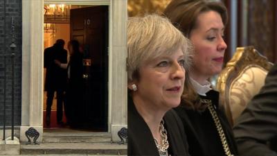 Downing Street door and Theresa May