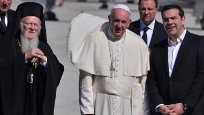 Patriarch Bartholomew, Pope Frances and Greek PM Alexis Tsipras