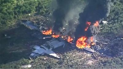 Aerial view of plane crash