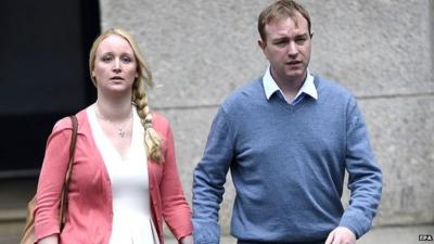 Former trader Tom Hayes arrives with his wife Sarah at Southwark Crown Court in London, Britain, 3 August 2015