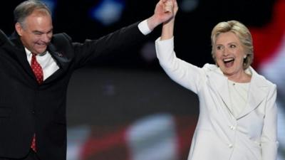 Democratic presidential nominee Hillary Clinton and running mate Tim Kaine