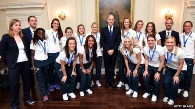 England women's football team with Prince William