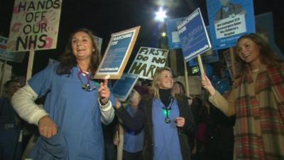 Junior doctors protesting about contract changes