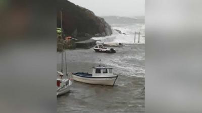 Storm Ophelia arrives at Porthclais, Pembrokeshire