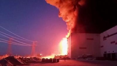 Huge warehouse on fire