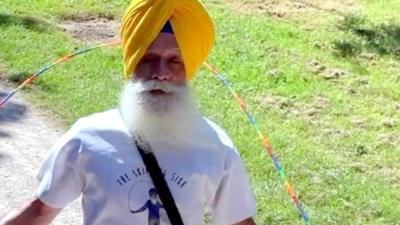 Rajinder Singh, known as the 'skipping sikh' training ahead of the London Marathon