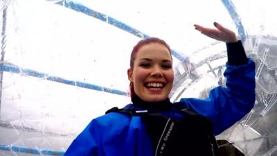 Lindsey in the zorb