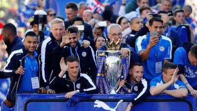 Leicester City players on bus