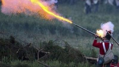 Performers take part in Waterloo re-enactment