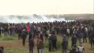 Palestinians gather for the anniversary protest