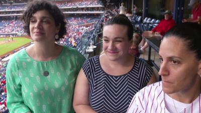 Three women at Philadelphia baseball game