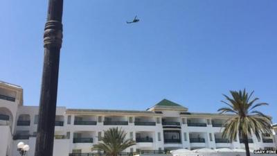 Helicopter above Tunisian hotel