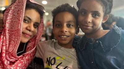 Shereen and her children waiting in Cyprus to fly back to the UK