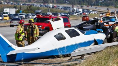 Crashed plane on freeway