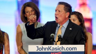 Republican U.S. presidential candidate John Kasich speaks after winning the Ohio presidential primary election during a campaign rally in Berea, Ohio, 15 March 2016.