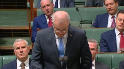 Australian PM Scott Morrison addresses parliament